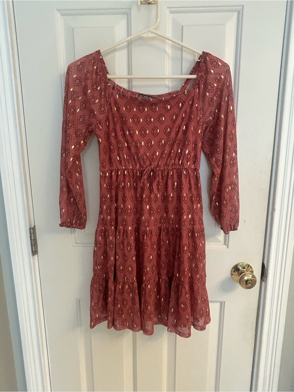 Three Punk Hearts Dusty Rose Tiered Dress with Gold Accents